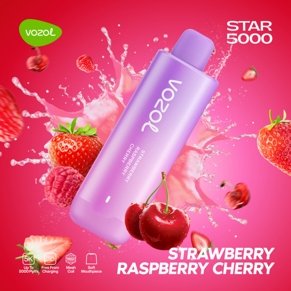 Vozol Star 5000 Puffs - Strawberry Raspberry Cherry - 5%